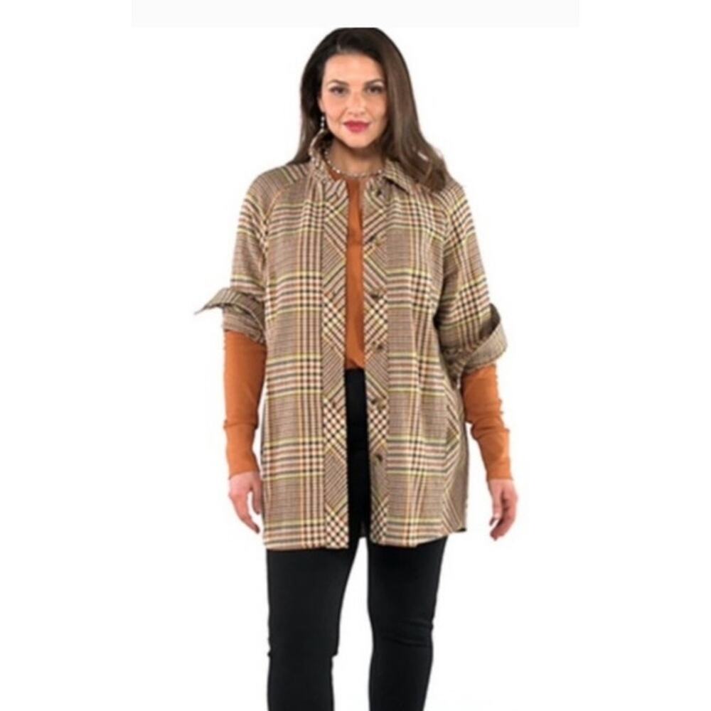 Cabi Yorkshire Shacket Womens Large Plaid Jacket Shirt 100% Cotton Button Front